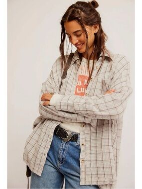 Free People Oversized Bohemian Grunge 90s Fall Cardiff Plaid Top Shirt Small